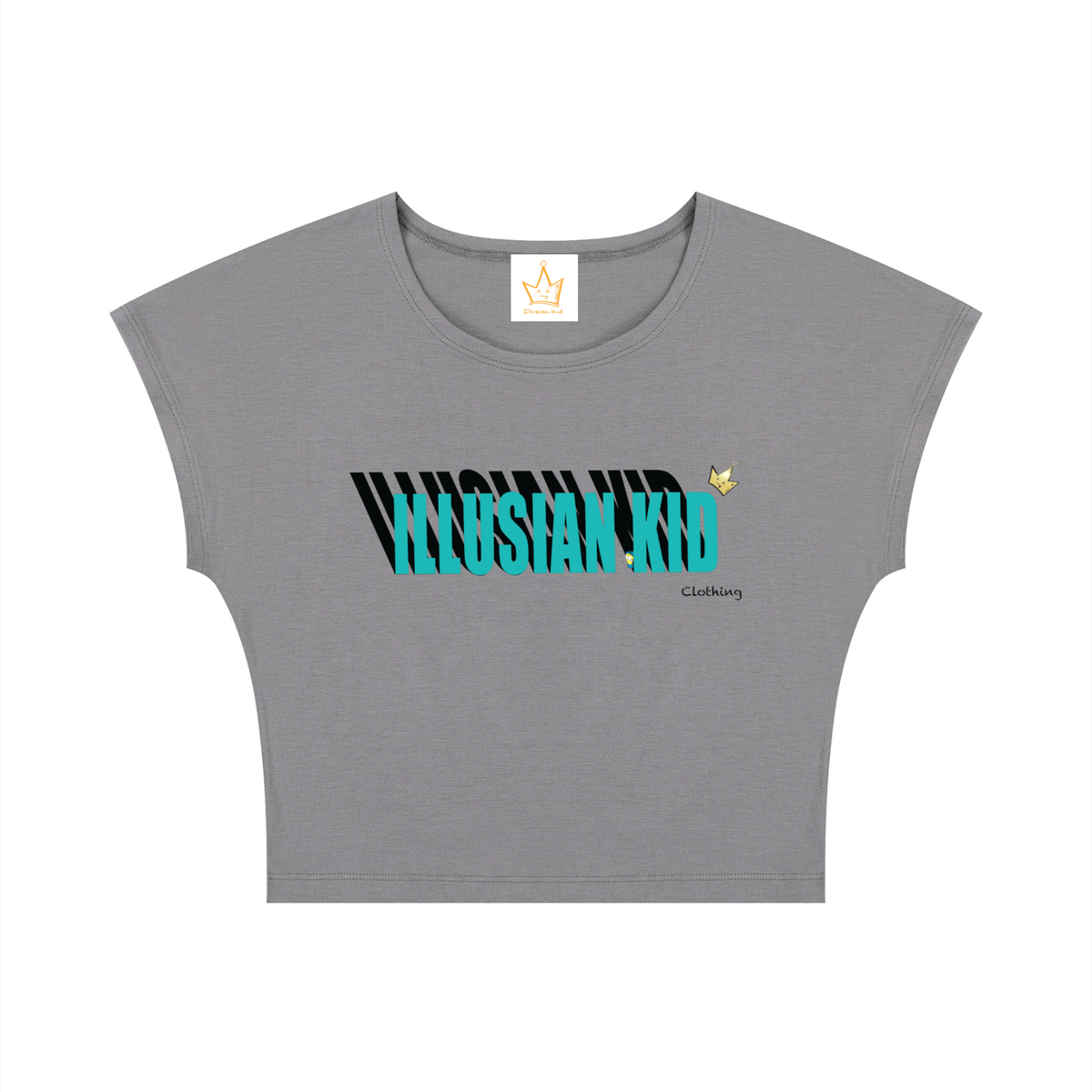 Illusian Kid Shadow Lettering, Women's Slim Crop T-Shirt