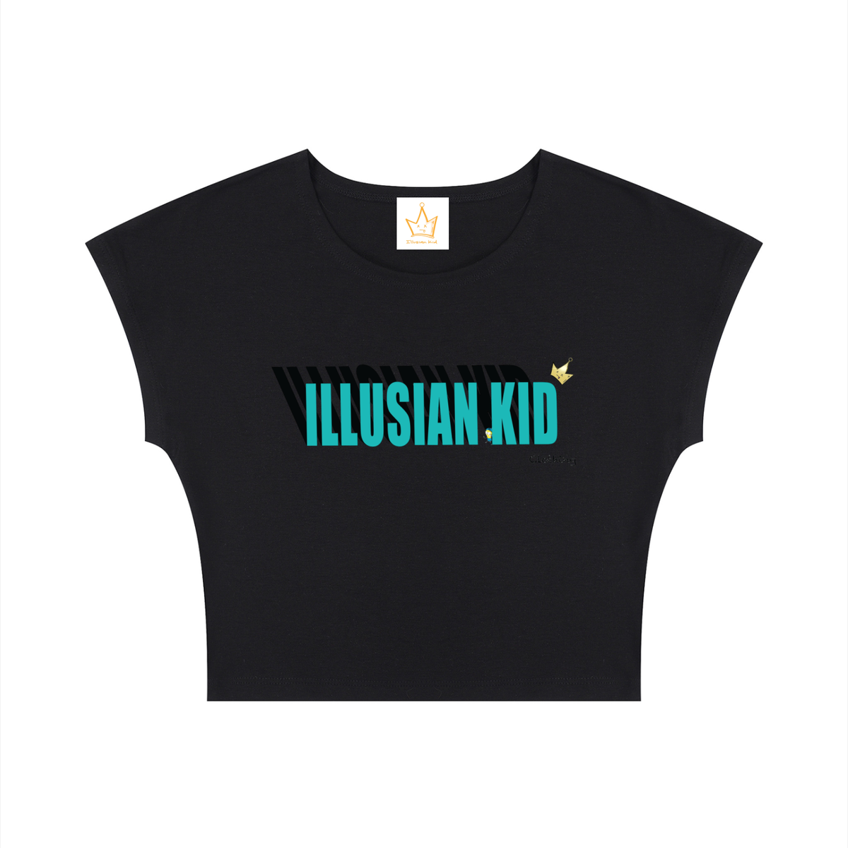 Illusian Kid Shadow Lettering, Women's Slim Crop T-Shirt