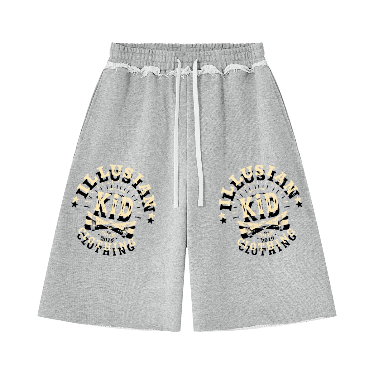 Vintage Illusian Kid, Unisex Heavyweight Raw Edge Shorts