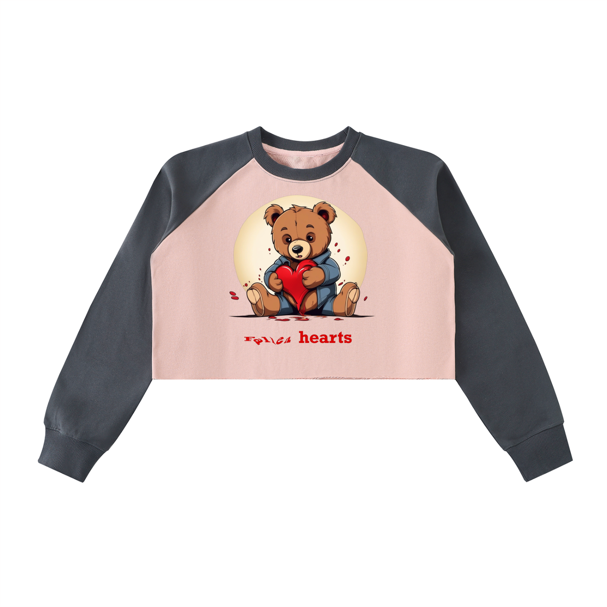 Fallen Hearts, Raw-Hem Color-Block Raglan Crop Sweatshirt