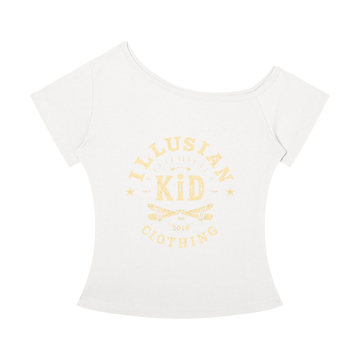 Vintage Illusian Kid, Women’s Off-the-Shoulder T-Shirt
