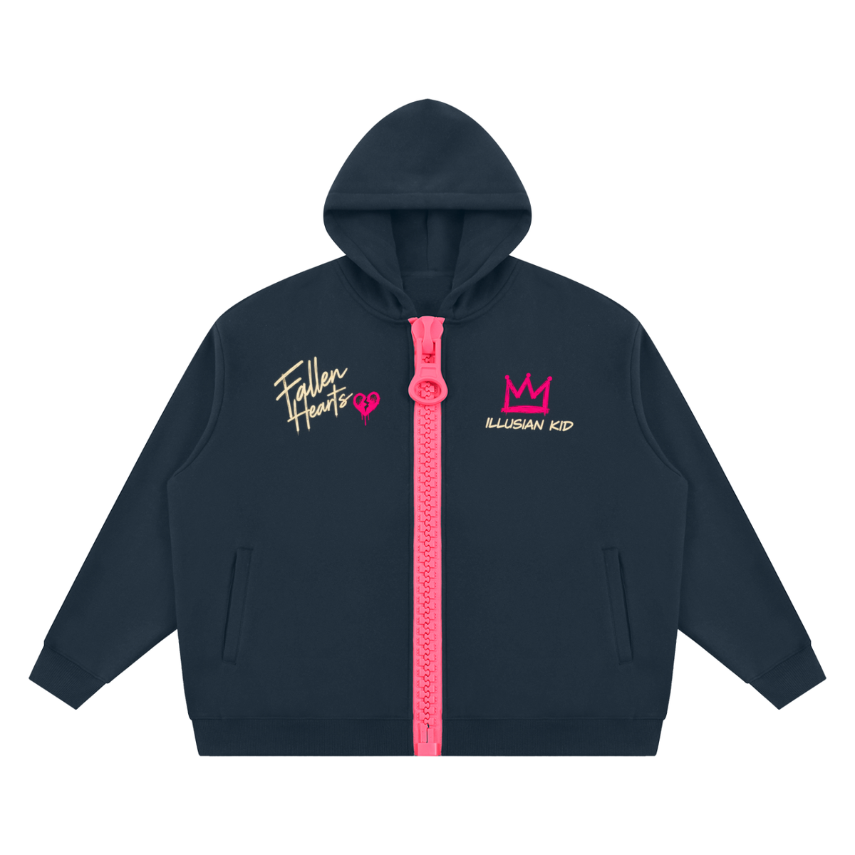 Fallen Hearts, Unisex Oversized Fleece Chunky-Zip Hoodie