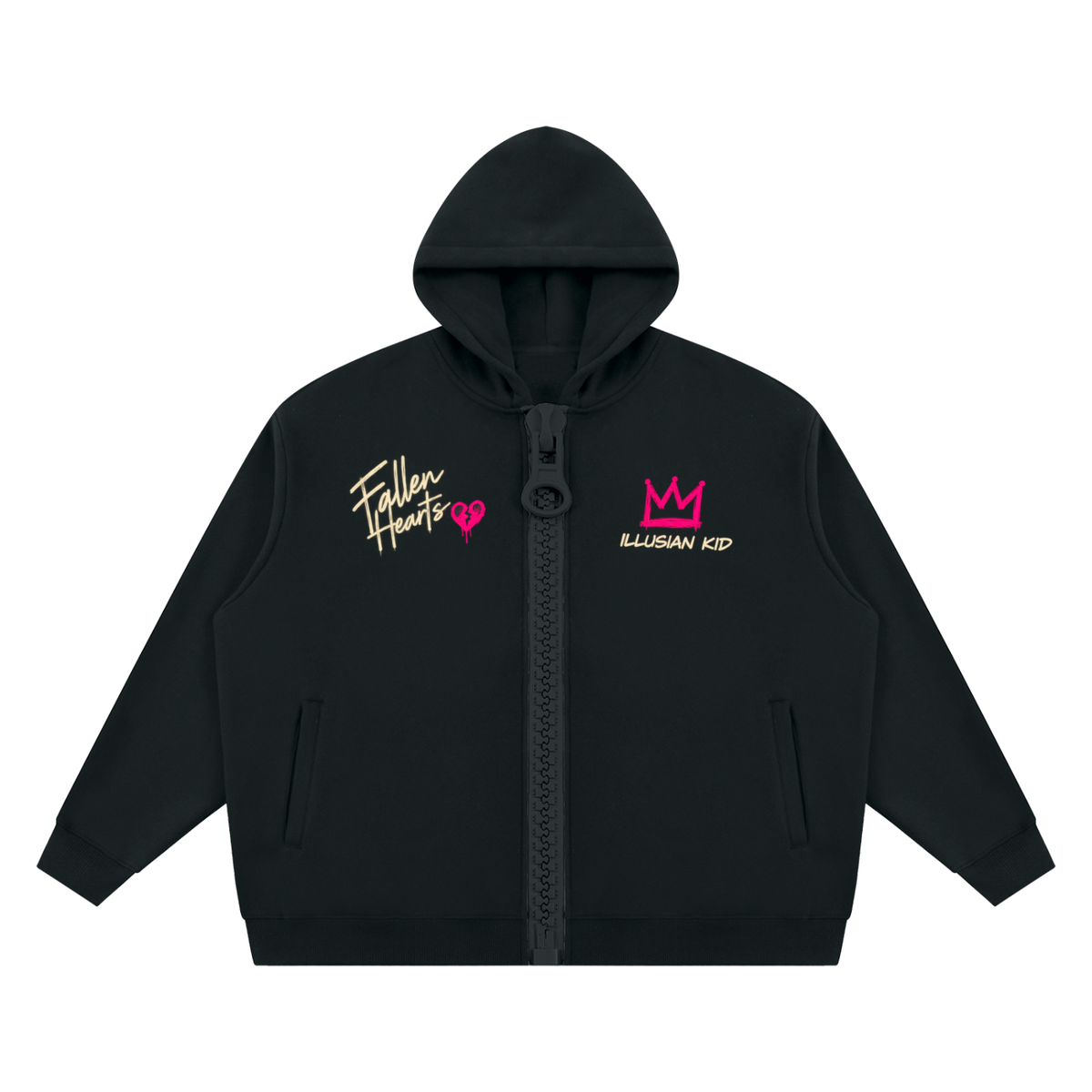 Fallen Hearts, Unisex Oversized Fleece Chunky-Zip Hoodie