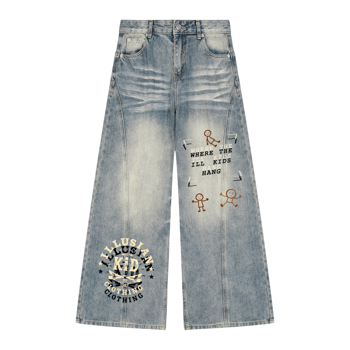 Illusian Kids Women’s Vintage Wash Wide Leg Denim Jeans