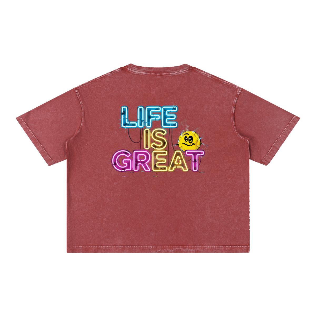 Don't Look Down, Life Is Great, Mineral Wash Boxy Cotton T-Shirt