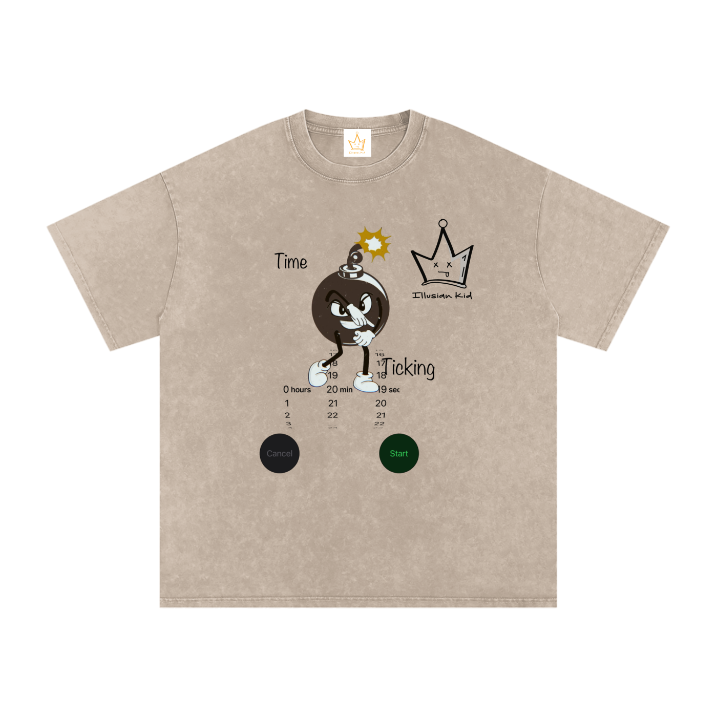 Time Ticking, Snow Washed Oversized Cotton T-Shirt