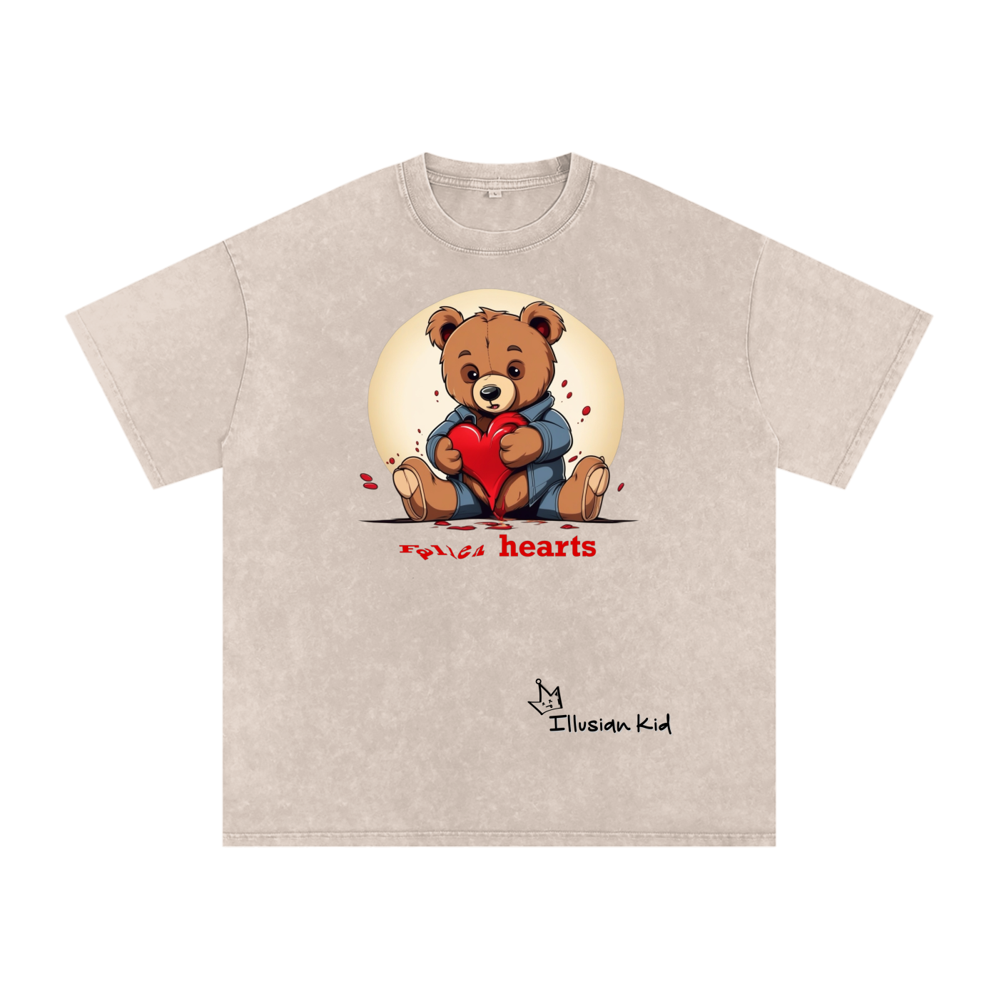 Fallen Hearts, Lost Bear, Snow Washed Oversized Cotton T-Shirt