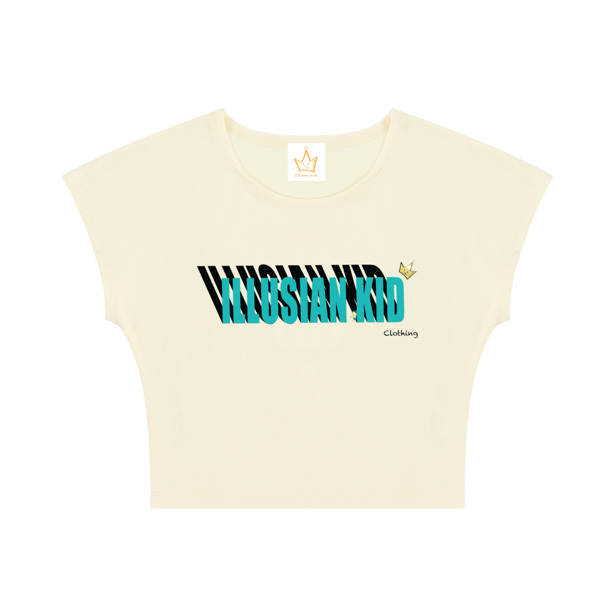 Illusian Kid Shadow Lettering, Women's Slim Crop T-Shirt