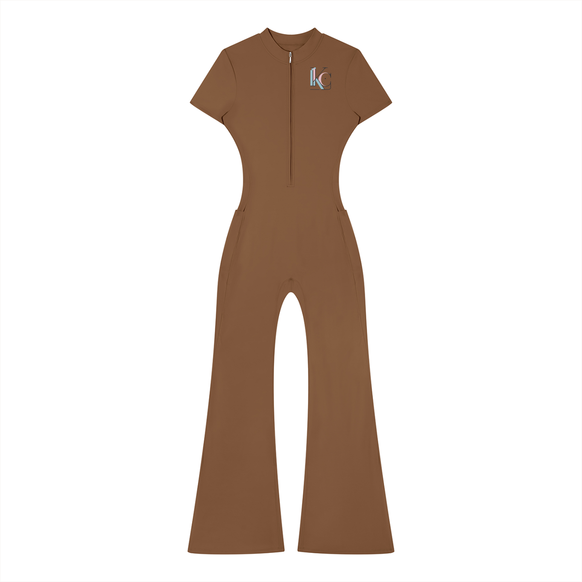 IKC, Women’s Tight Flared Leg Quarter-Zip Jumpsuit