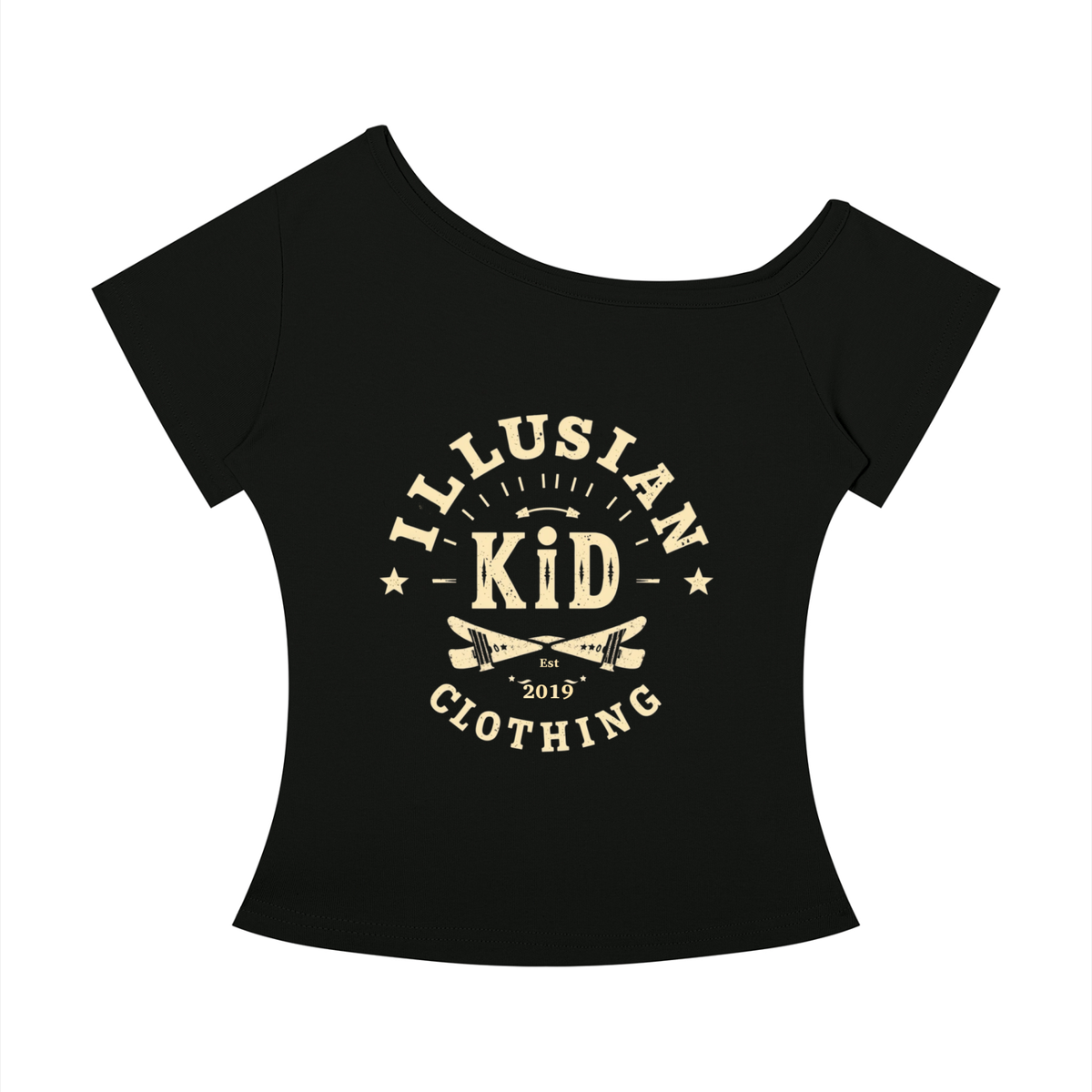 Vintage Illusian Kid, Women’s Off-the-Shoulder T-Shirt