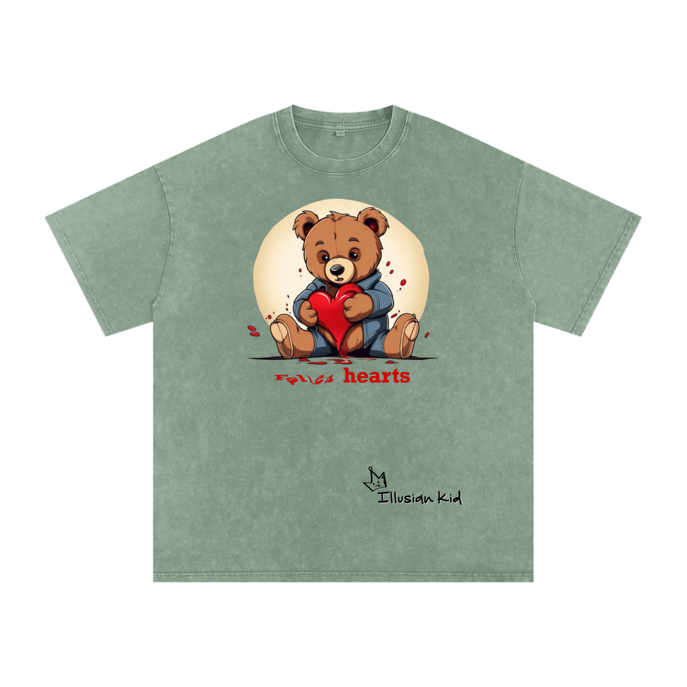 Fallen Hearts, Lost Bear, Snow Washed Oversized Cotton T-Shirt