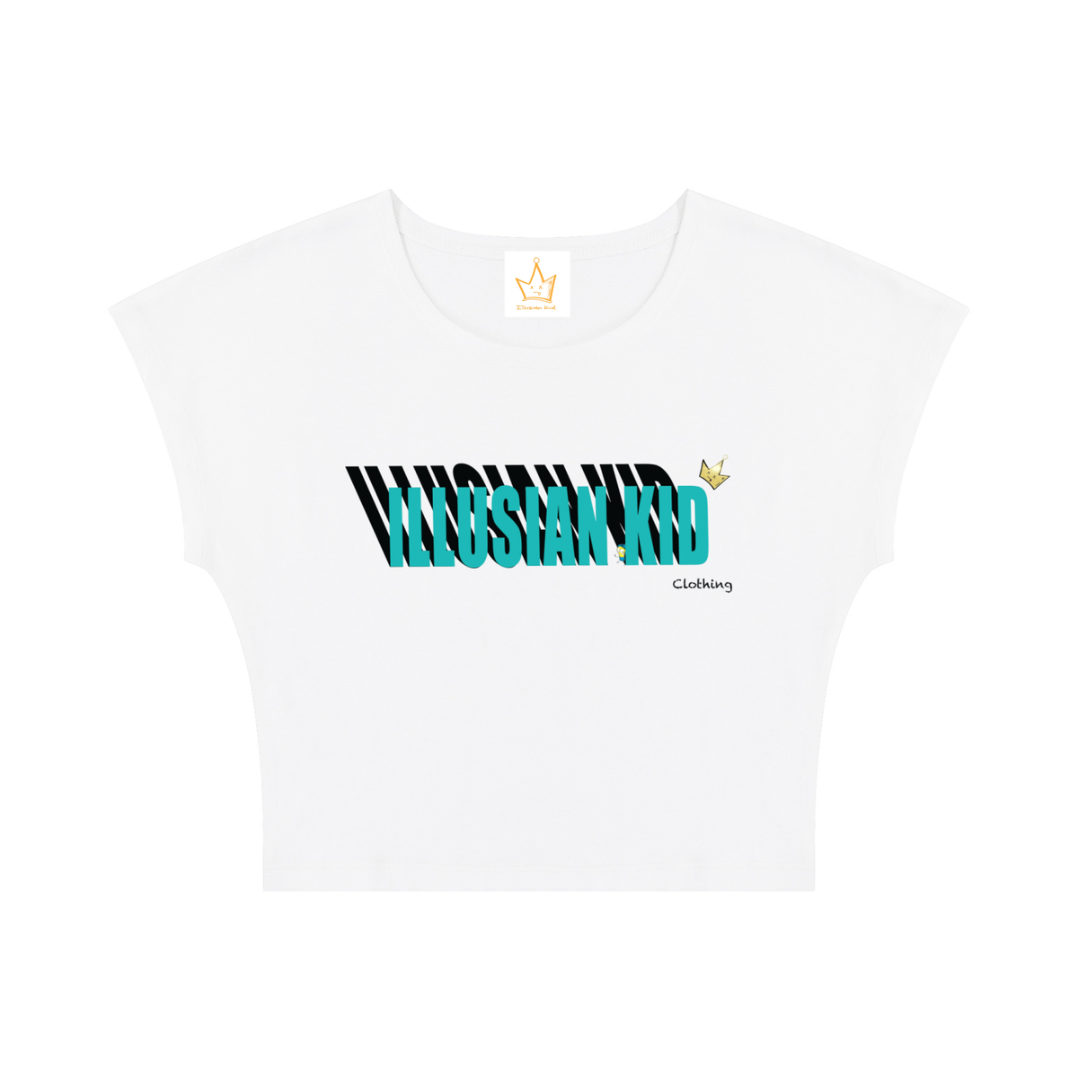 Illusian Kid Shadow Lettering, Women's Slim Crop T-Shirt