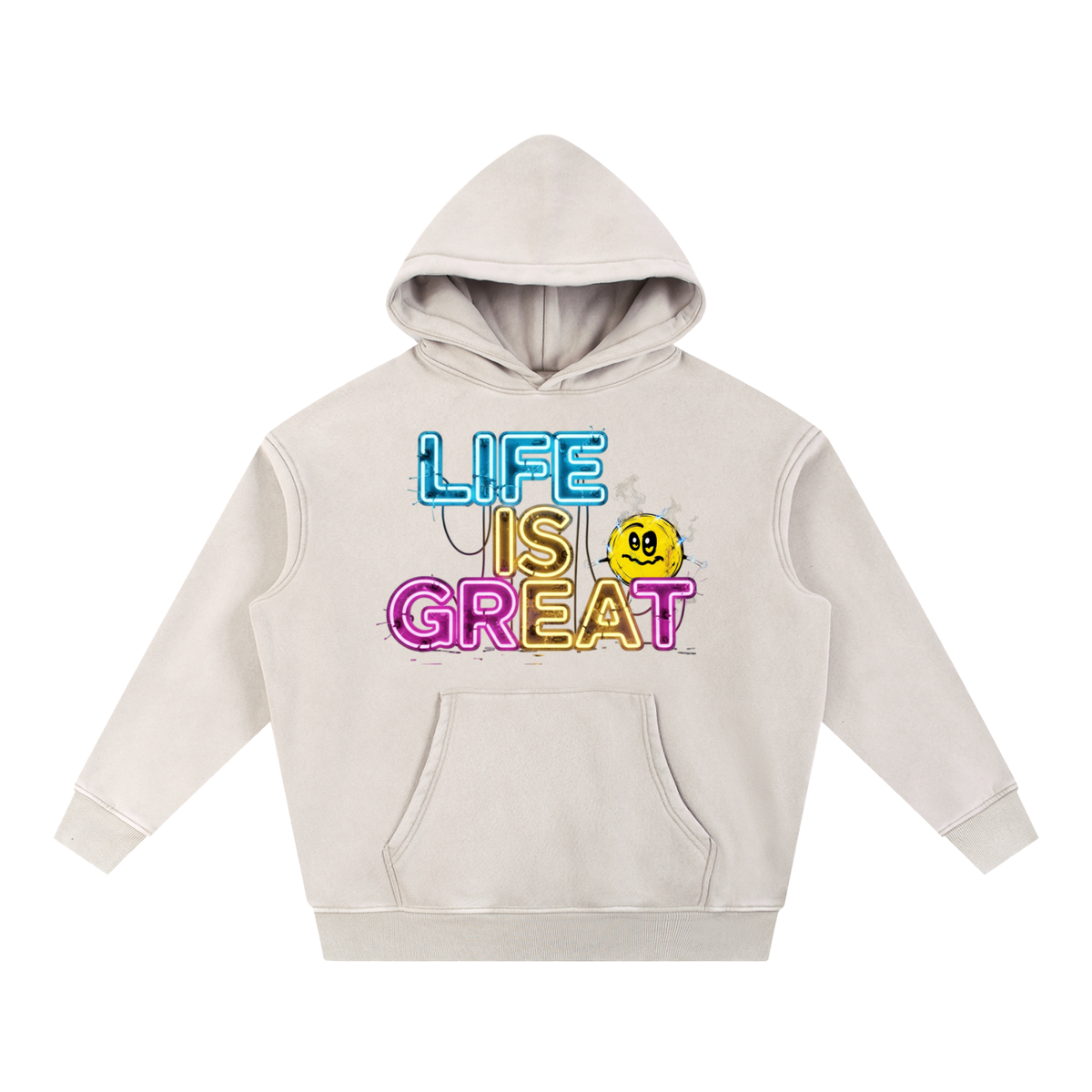 Life is Electrifying, Don't Look Down, Snow Wash Fleece Oversize Hoodie
