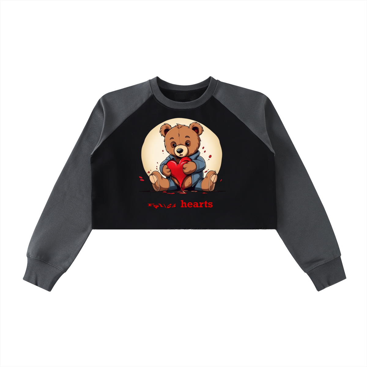 Fallen Hearts, Raw-Hem Color-Block Raglan Crop Sweatshirt