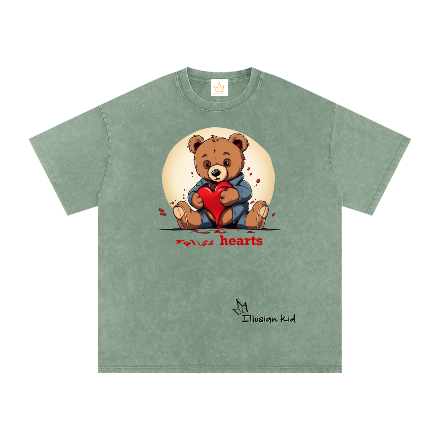 Fallen Hearts, Lost Bear, Snow Washed Oversized Cotton T-Shirt