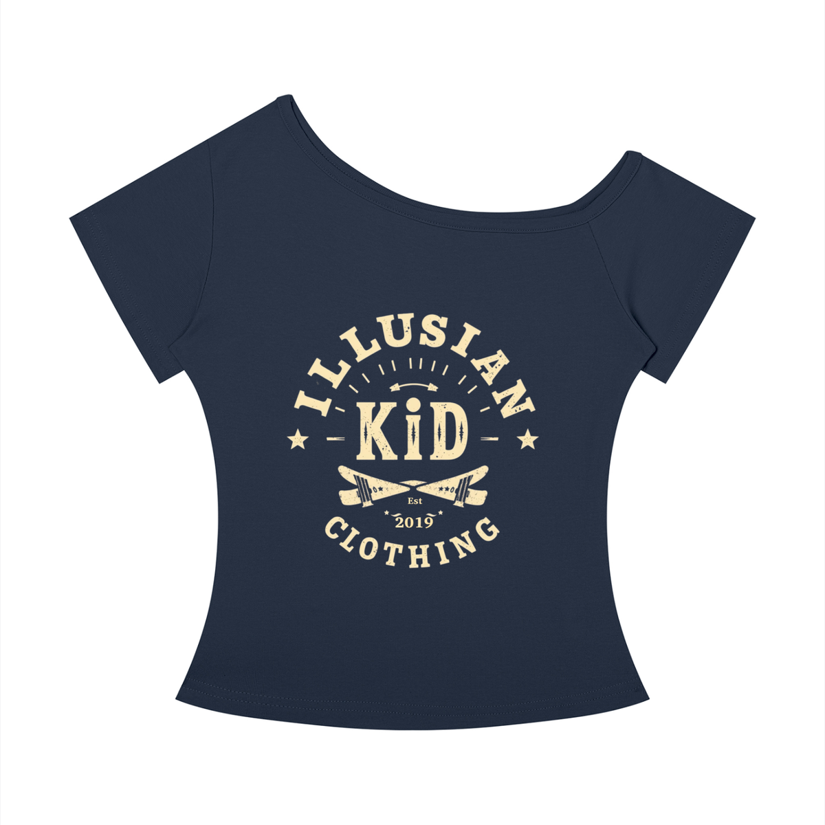 Vintage Illusian Kid, Women’s Off-the-Shoulder T-Shirt