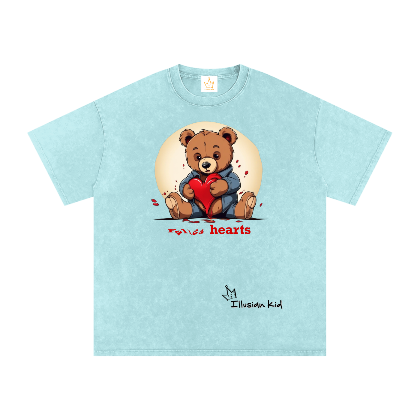 Fallen Hearts, Lost Bear, Snow Washed Oversized Cotton T-Shirt