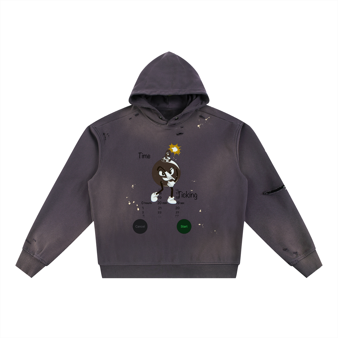 Time Ticking, Illusian Kid, Sun Fade Frayed Fleece Hoodie