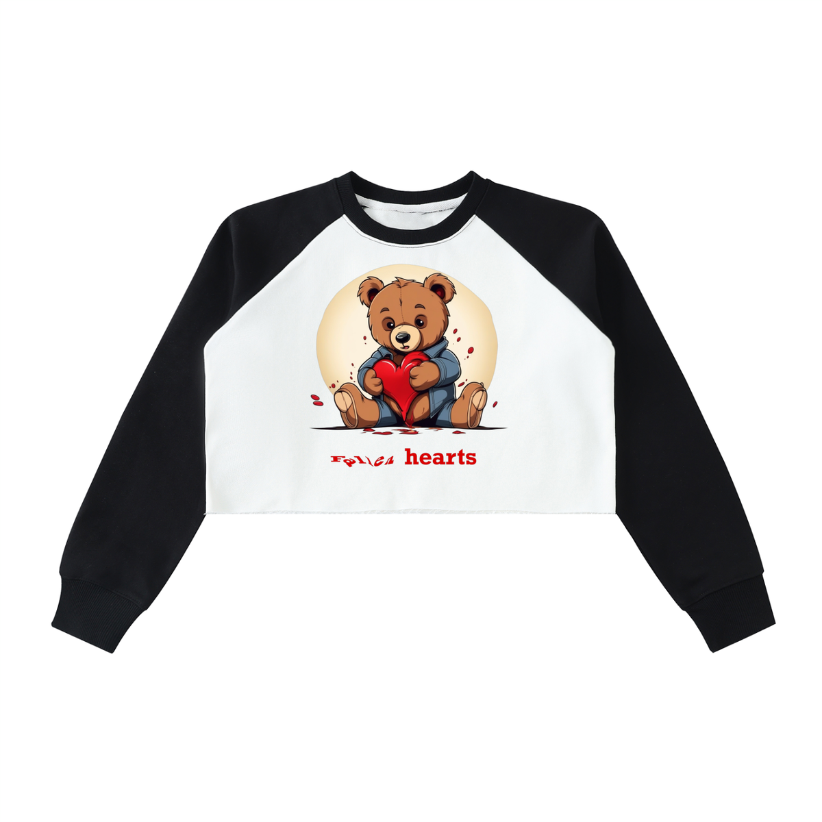 Fallen Hearts, Raw-Hem Color-Block Raglan Crop Sweatshirt