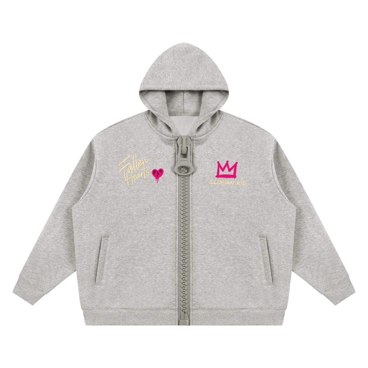 Fallen Hearts, Unisex Oversized Fleece Chunky-Zip Hoodie