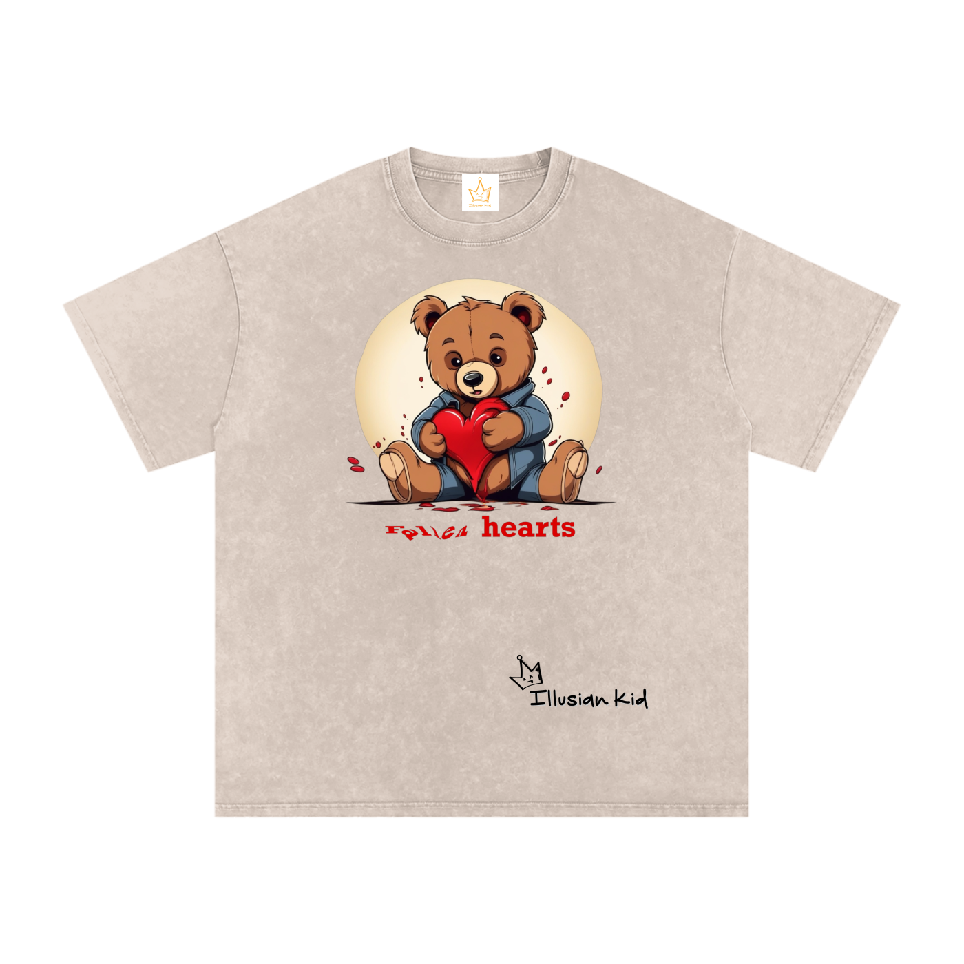 Fallen Hearts, Lost Bear, Snow Washed Oversized Cotton T-Shirt