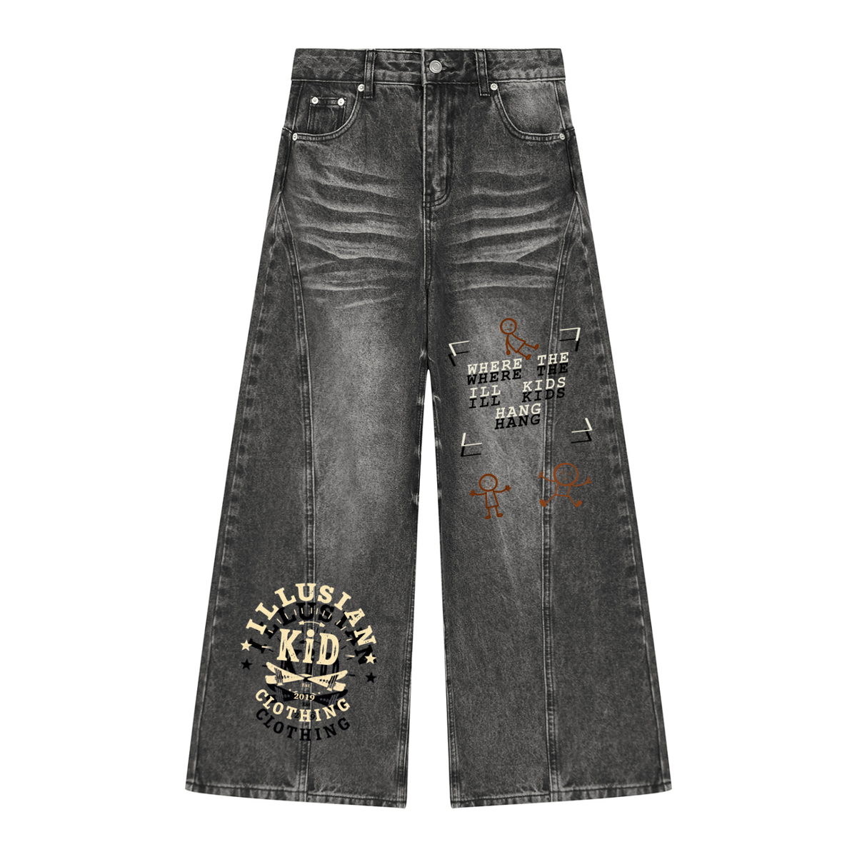 Illusian Kids Women’s Vintage Wash Wide Leg Denim Jeans