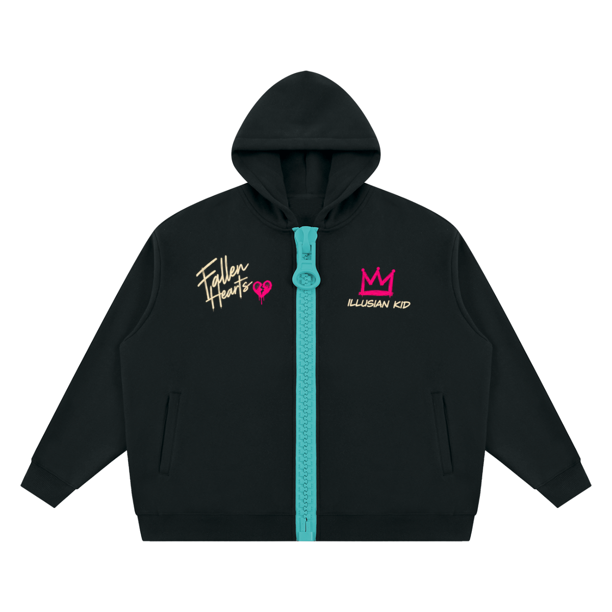 Fallen Hearts, Unisex Oversized Fleece Chunky-Zip Hoodie
