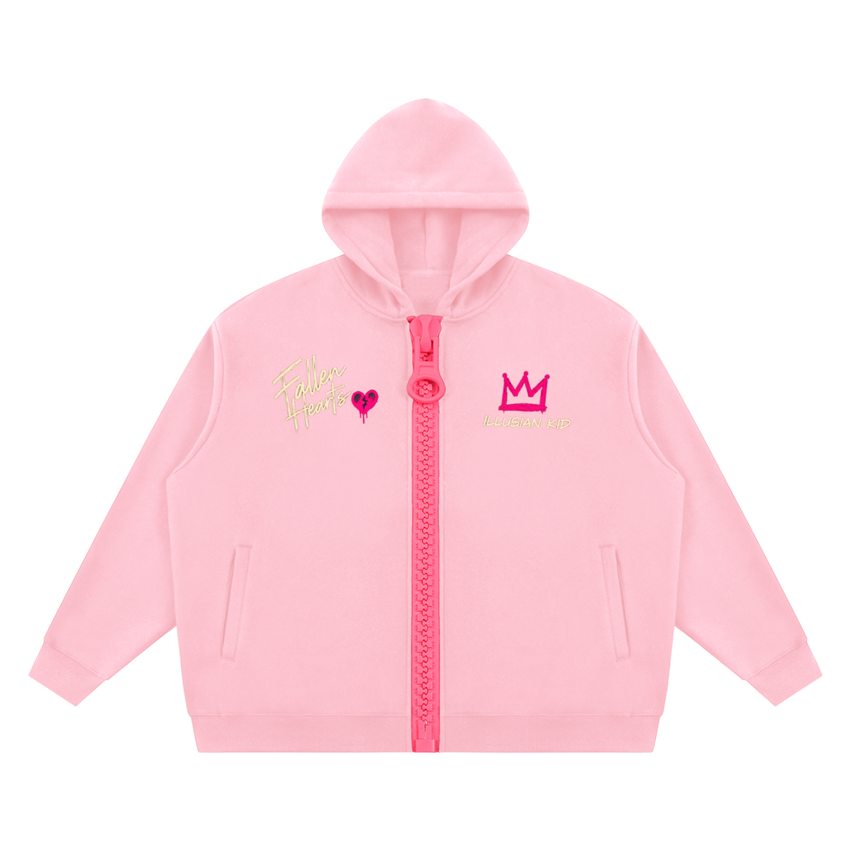 Fallen Hearts, Unisex Oversized Fleece Chunky-Zip Hoodie