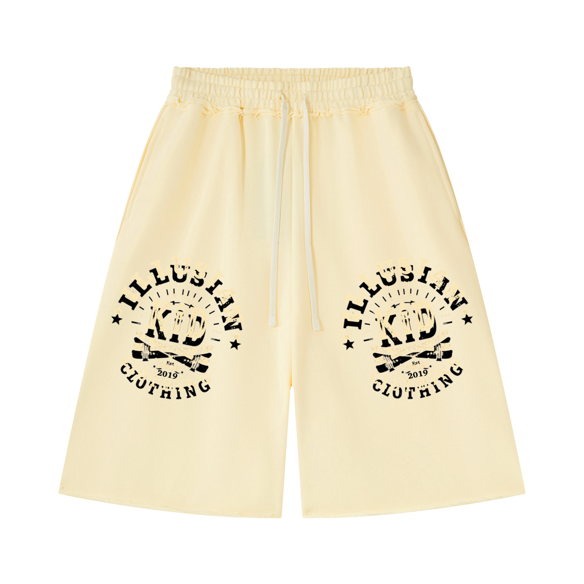 Vintage Illusian Kid, Unisex Heavyweight Raw Edge Shorts