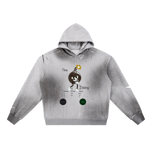 Time Ticking, Illusian Kid, Sun Fade Frayed Fleece Hoodie
