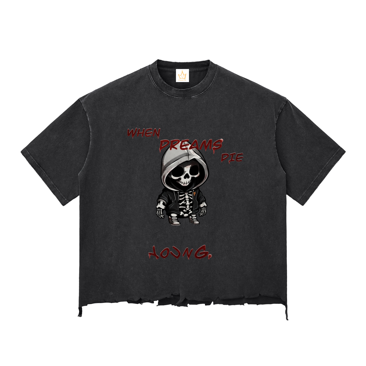 When Dreams Die Young, Snow Wash Raw-Hem Boxy T-shirt