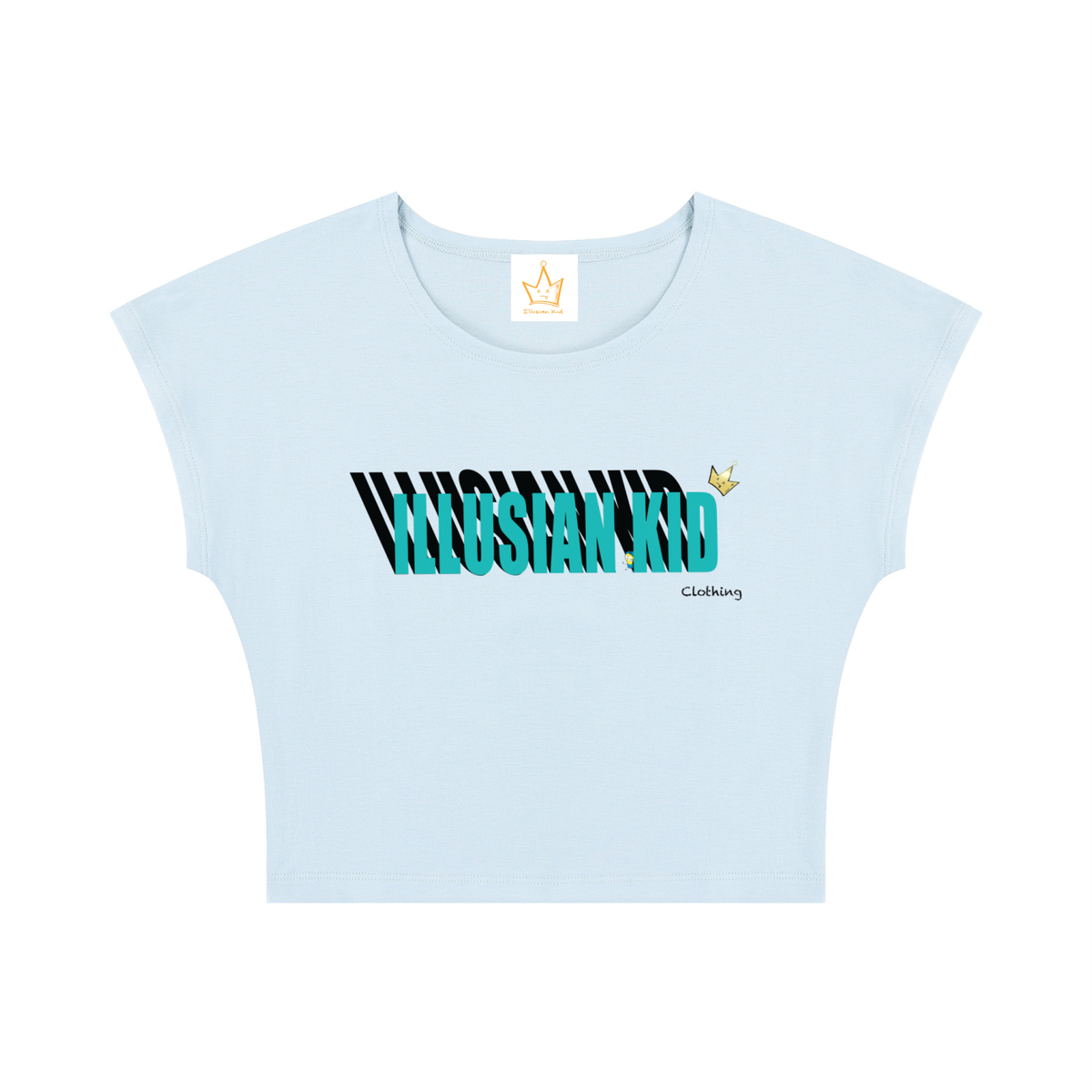 Illusian Kid Shadow Lettering, Women's Slim Crop T-Shirt
