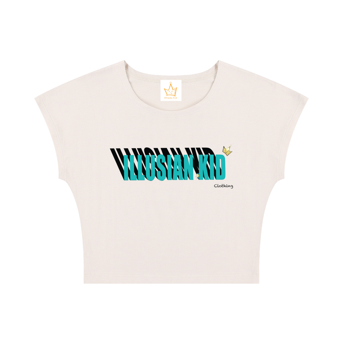 Illusian Kid Shadow Lettering, Women's Slim Crop T-Shirt