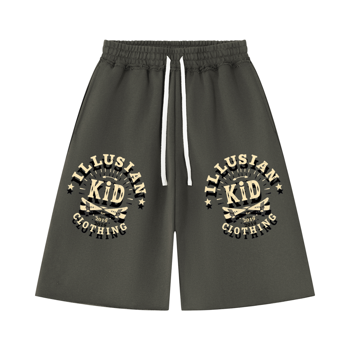 Vintage Illusian Kid, Unisex Heavyweight Raw Edge Shorts