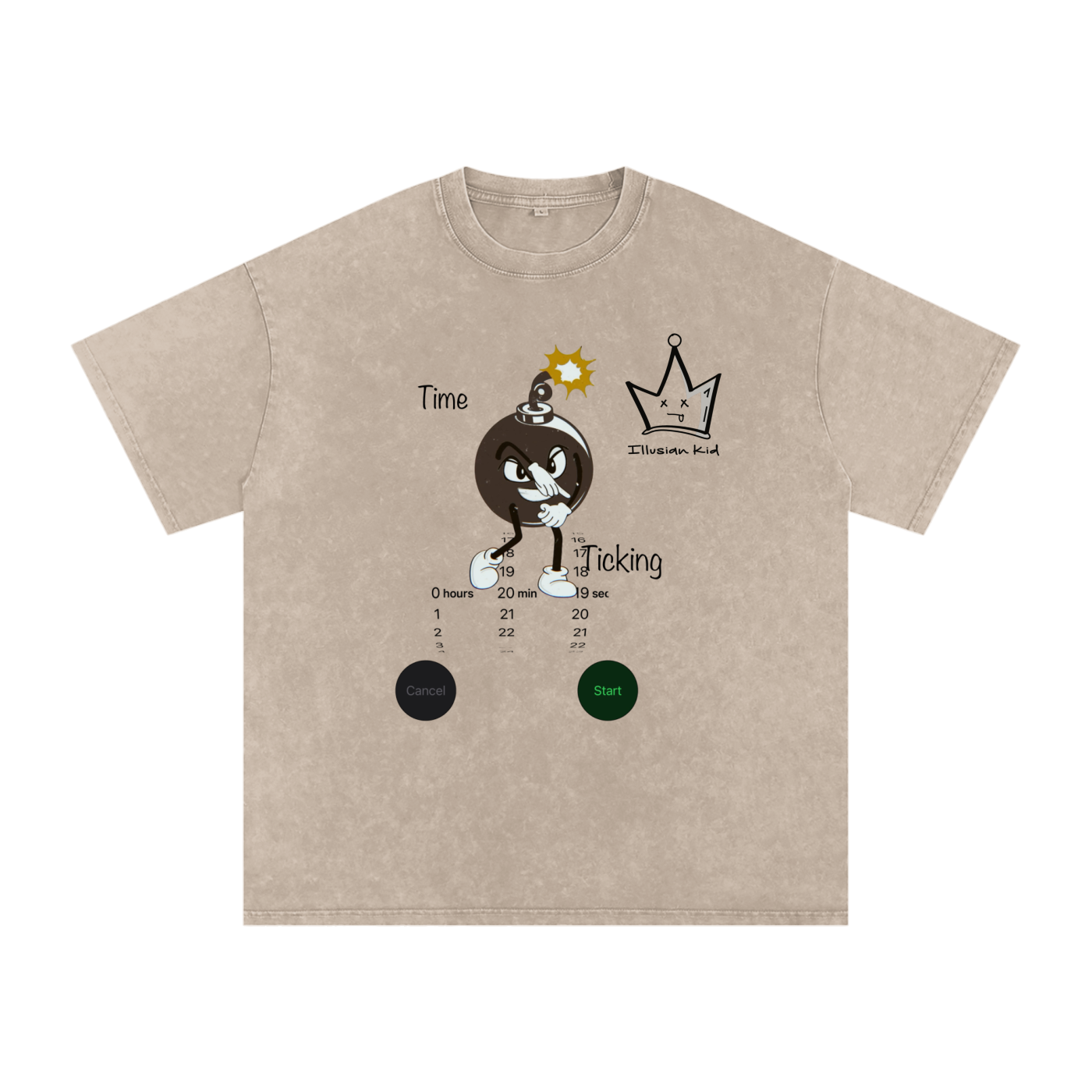 Time Ticking, Snow Washed Oversized Cotton T-Shirt