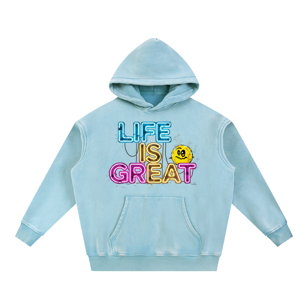 Life is Electrifying, Don't Look Down, Snow Wash Fleece Oversize Hoodie