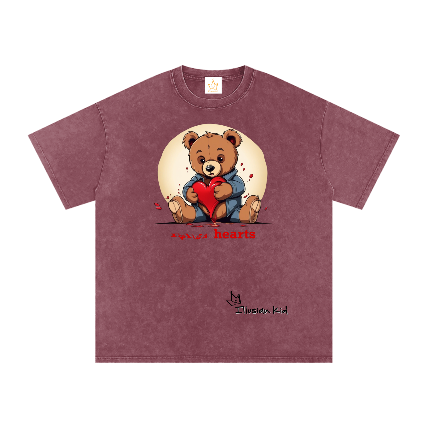 Fallen Hearts, Lost Bear, Snow Washed Oversized Cotton T-Shirt